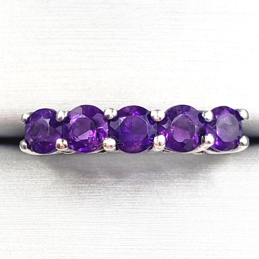 Genuine Purple Amethyst 925 Sterling Silver Stackable Band Ring